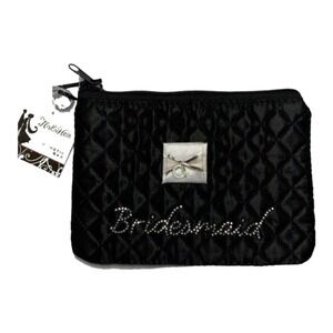 His & Hers Bridesmaid Makeup Bag Black Satin Rhinestone Cosmetic Bride Weddings
